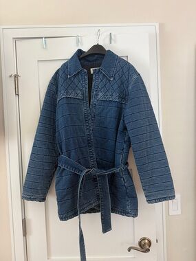 Frame Denim Quilted Blue Denim Jacket with Belt
